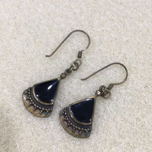Onyx and Brass dangle earrings